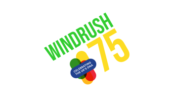 Text reads "Windrush 75. Celebrating the UK's DNA"